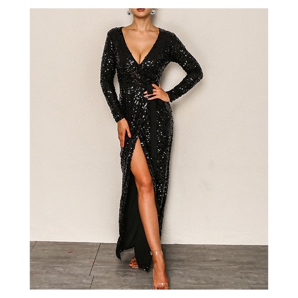 MBM Unlimited Dresses & Skirts - Black Fit and Flare Sequin Cocktail Maxi Dress